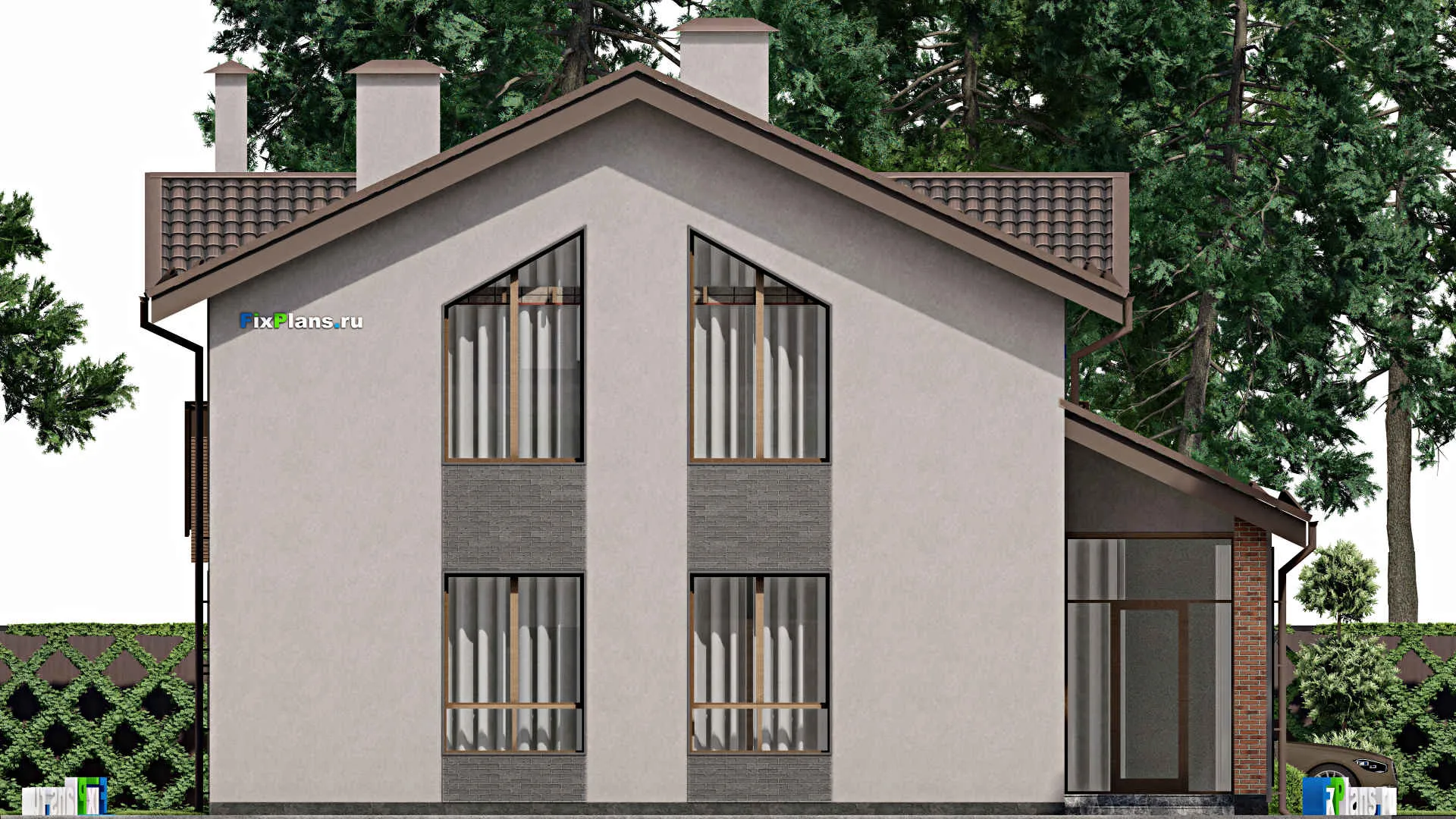 F-8090 - Проект дома с мансардой 14 на 20, площадью 290 м² с террасой и 4 спальнями