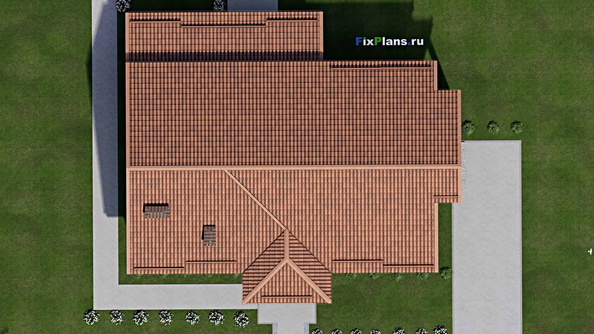 F-9557 - Планы дома с мансардой 16 на 19, площадью 260 м² с террасой и 5 спальнями