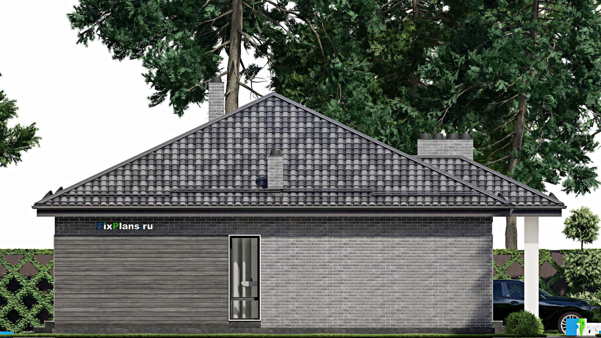 F-7532 - План одноэтажного дома 14 на 16, площадью 150 м² с террасой и 3 спальнями