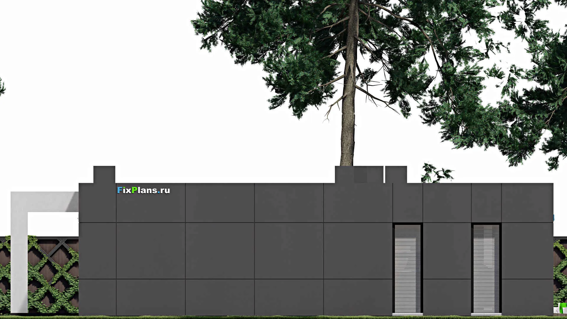 F-1079 - План одноэтажного дома 14 на 19, площадью 220 м² с террасой, гаражом на 1 машину и 3 спальнями