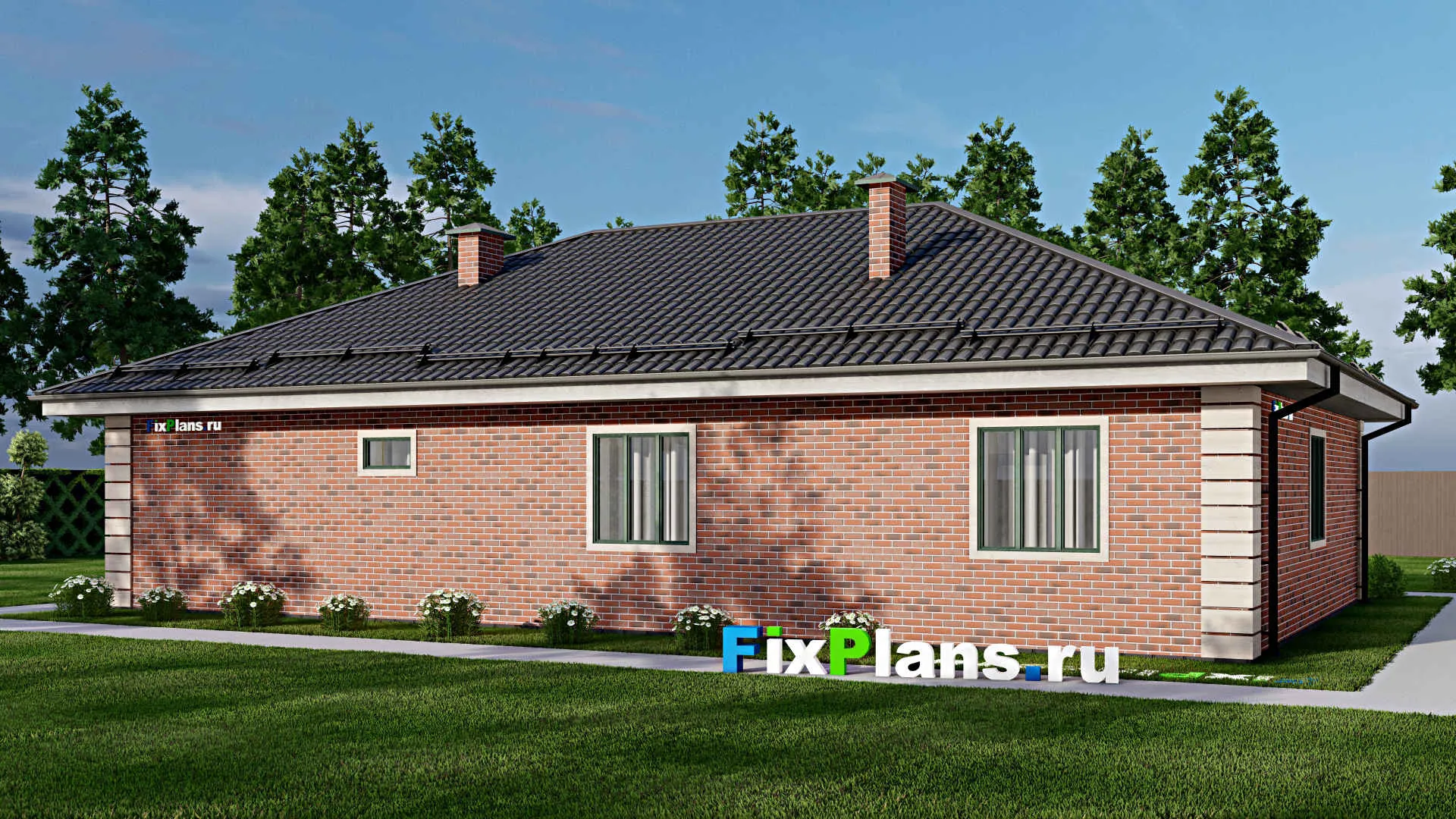 F-5192 - План одноэтажного дома 11 на 18, площадью 150 м² с гаражом на 1 машину и 3 спальнями