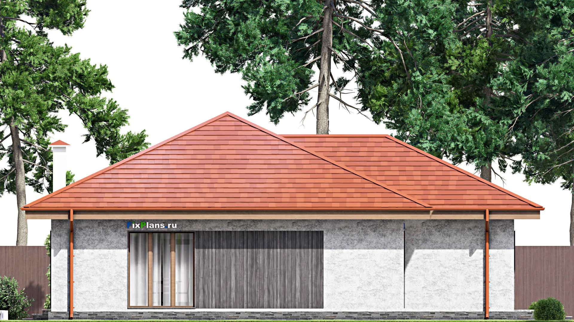 F-14201 - Проект одноэтажного дома 12 на 16, площадью 130 м² с террасой и 3 спальнями