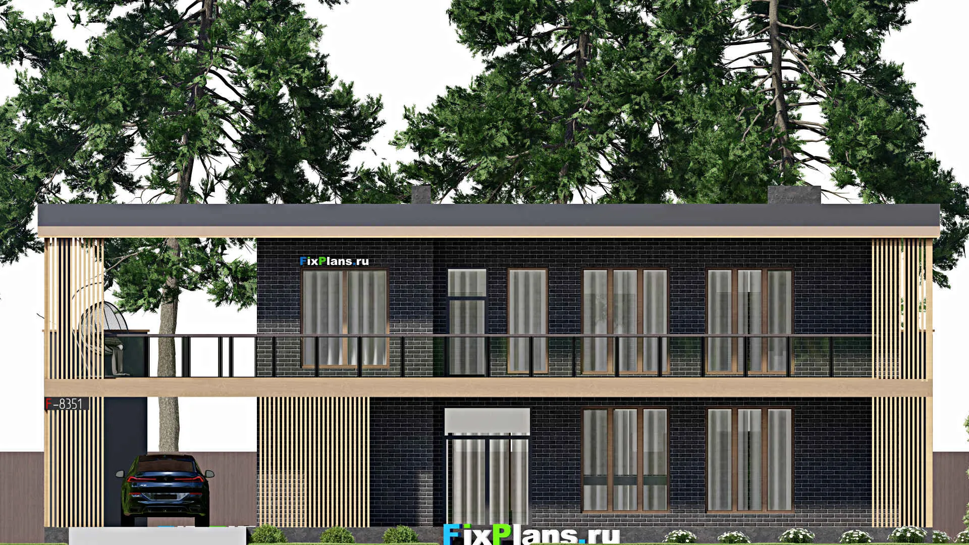 F-8351 - Проект двухэтажного дома 14 на 20, площадью 200 м² с террасой, балконом и 4 спальнями