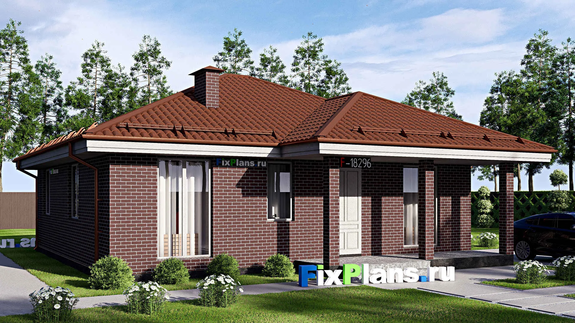 F-18296 - Проект одноэтажного дома 12 на 13, площадью 120 м² с 2 спальнями