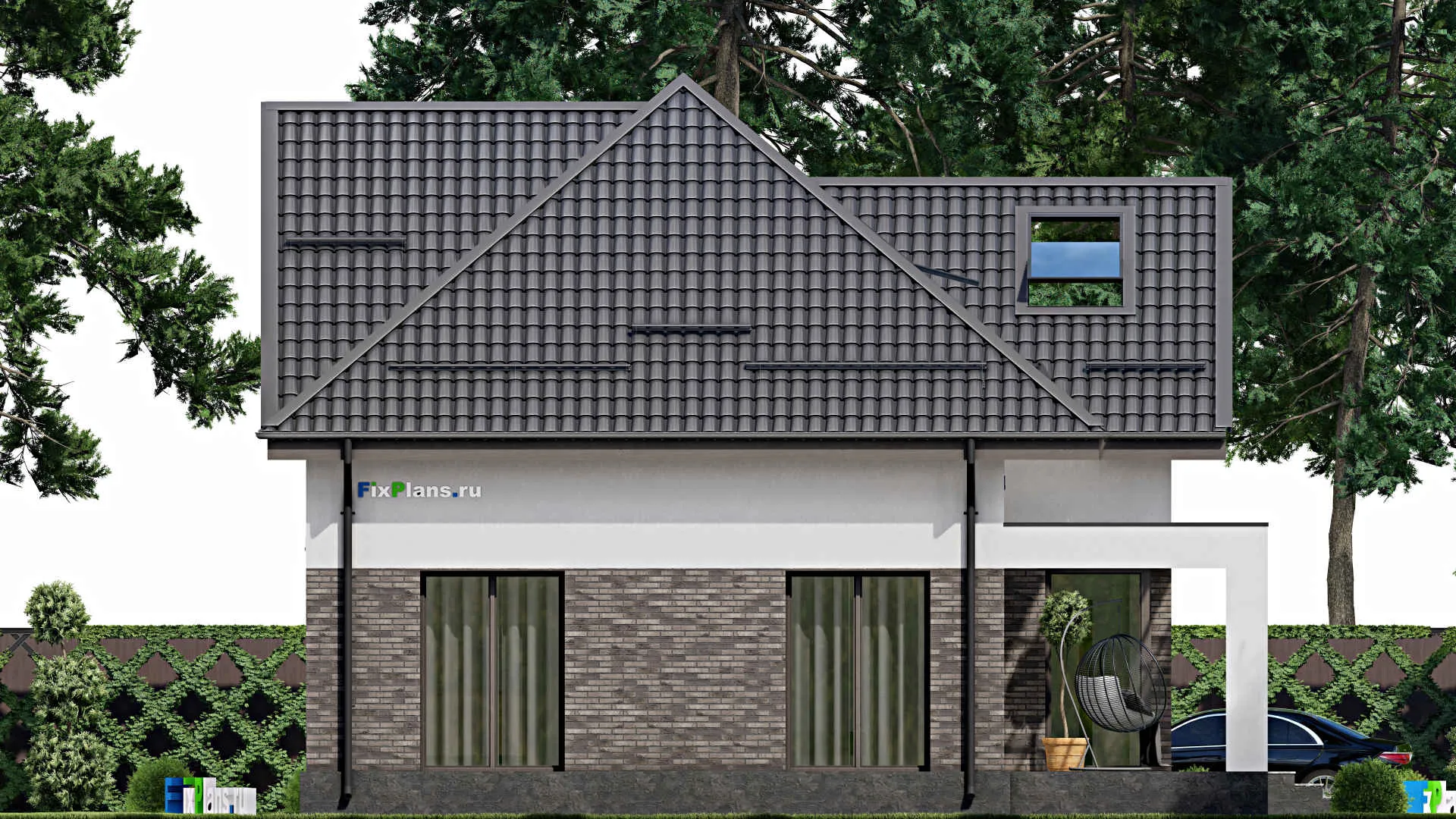 F-2015 - Проект дома с мансардой 11 на 12, площадью 180 м² с террасой и 4 спальнями