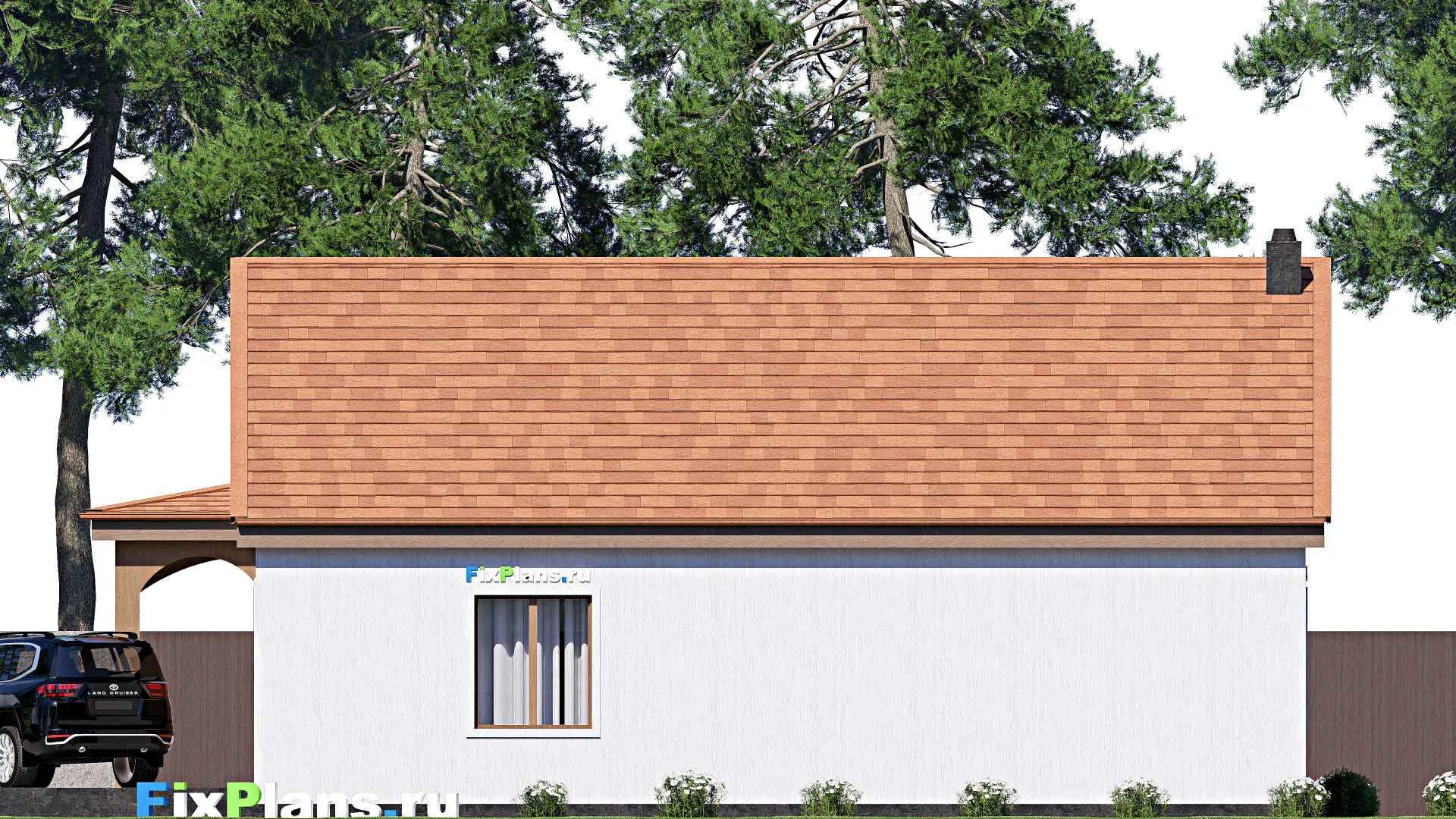 F-17153 - Проект одноэтажного дома 15 на 16, площадью 170 м² с террасой, гаражом на 1 машину и 2 спальнями