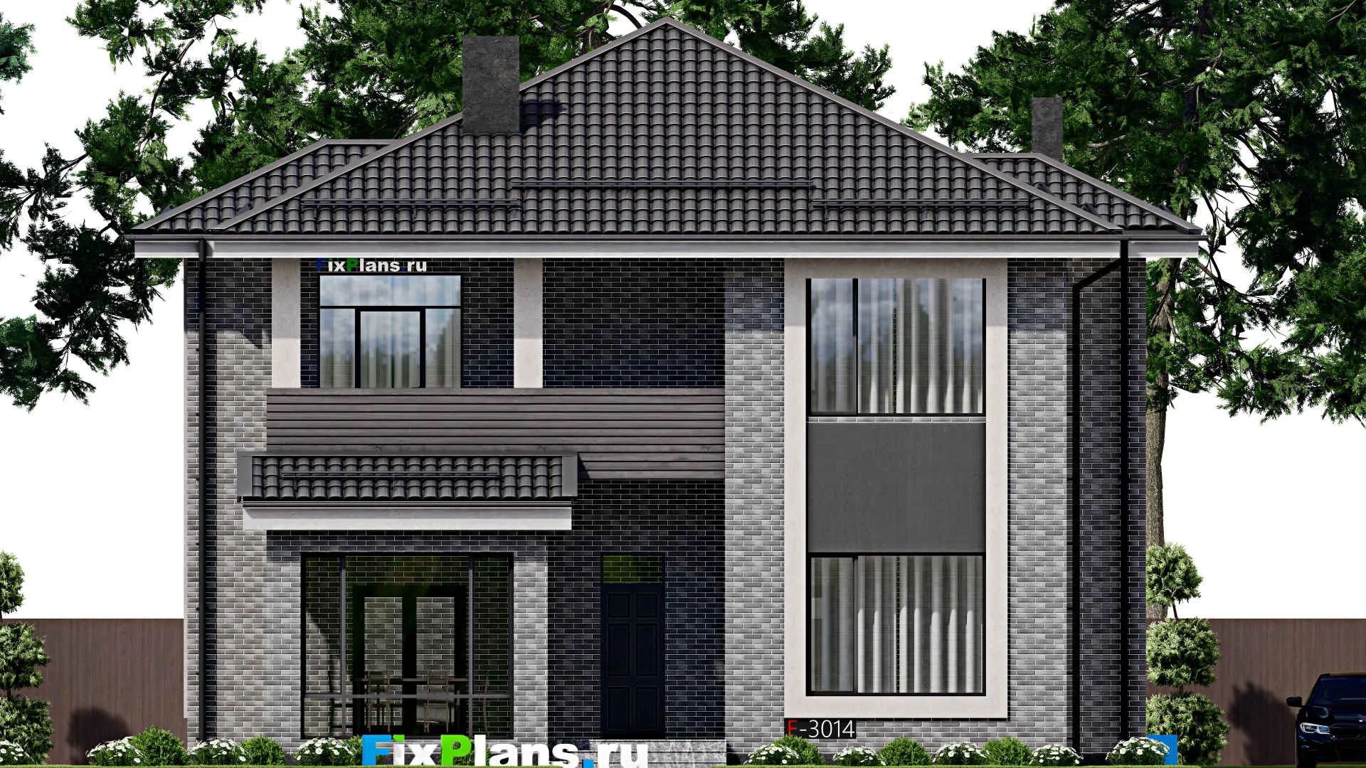 F-3014 - Проект двухэтажного дома 14 на 15, площадью 250 м² с террасой и 4 спальнями