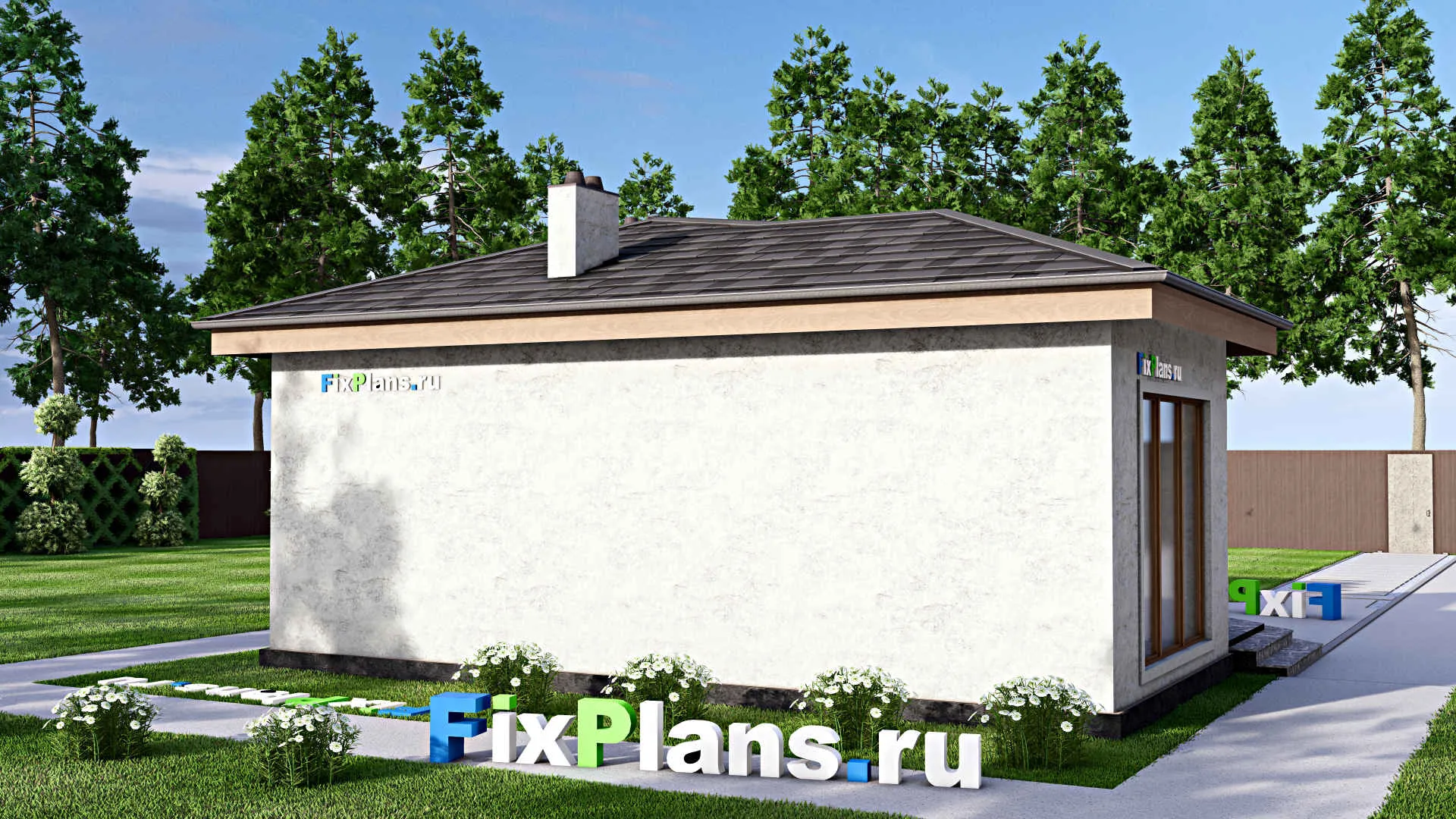 F-15452 - Проект бани 9 на 9, площадью 60 м² с комнатой отдыха, терассой и санузлом