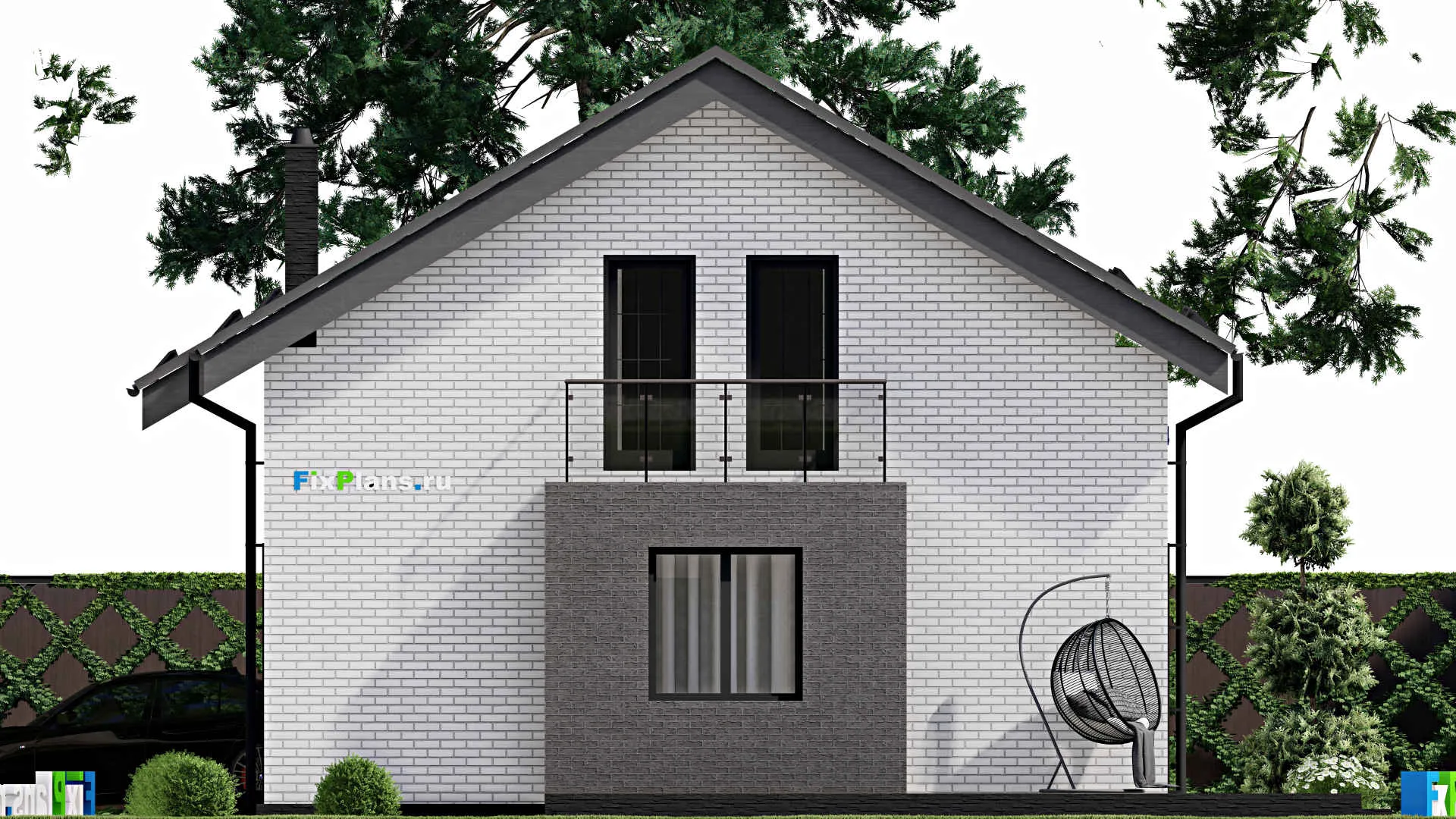 F-2906 - Проект дома с мансардой 9 на 17, площадью 210 м² с террасой, балконом, гаражом на 1 машину и 4 спальнями