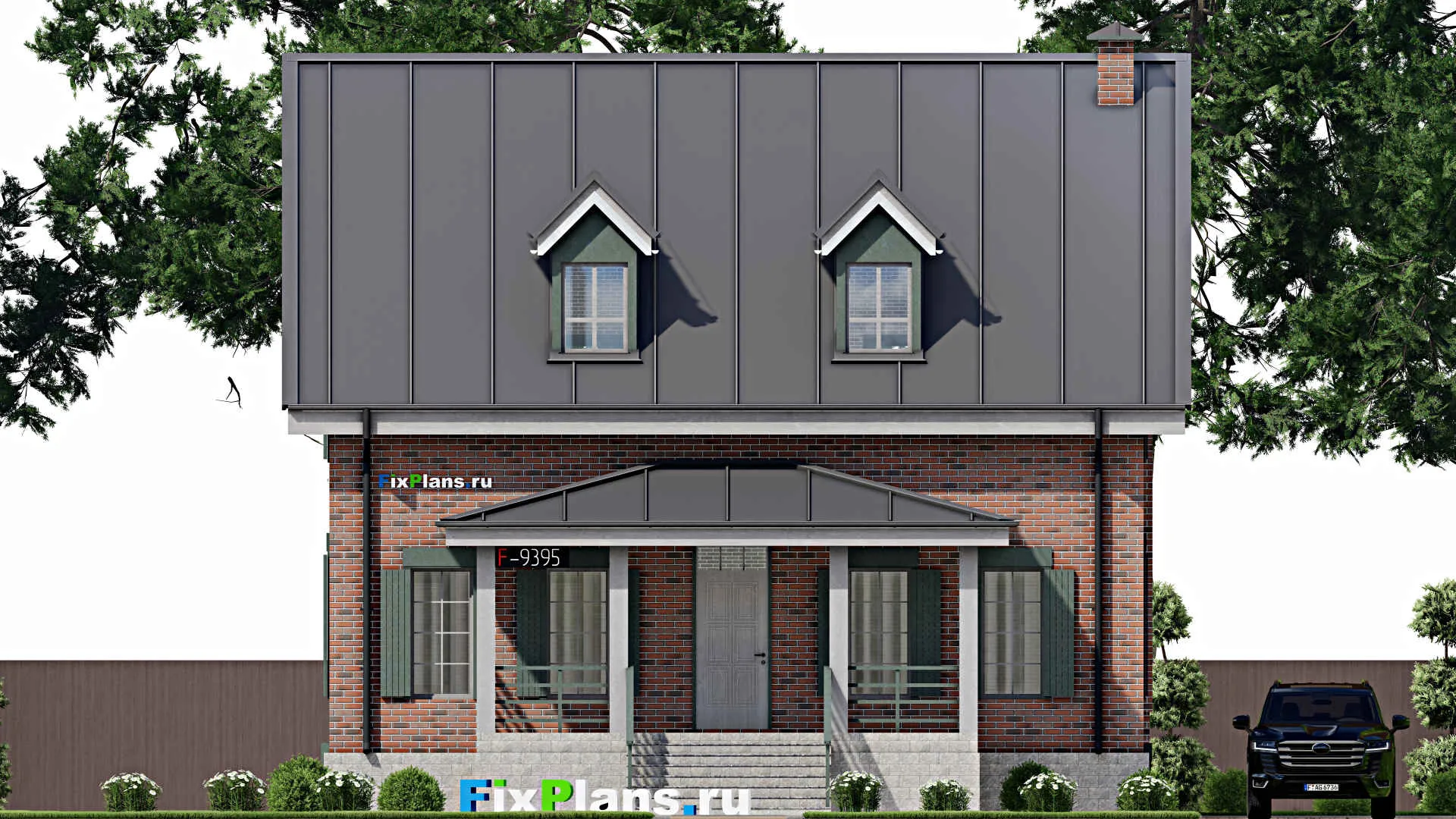 F-9395 - Проект дома с мансардой 11 на 13, площадью 240 м² с цокольным этажом, баней и 5 спальнями