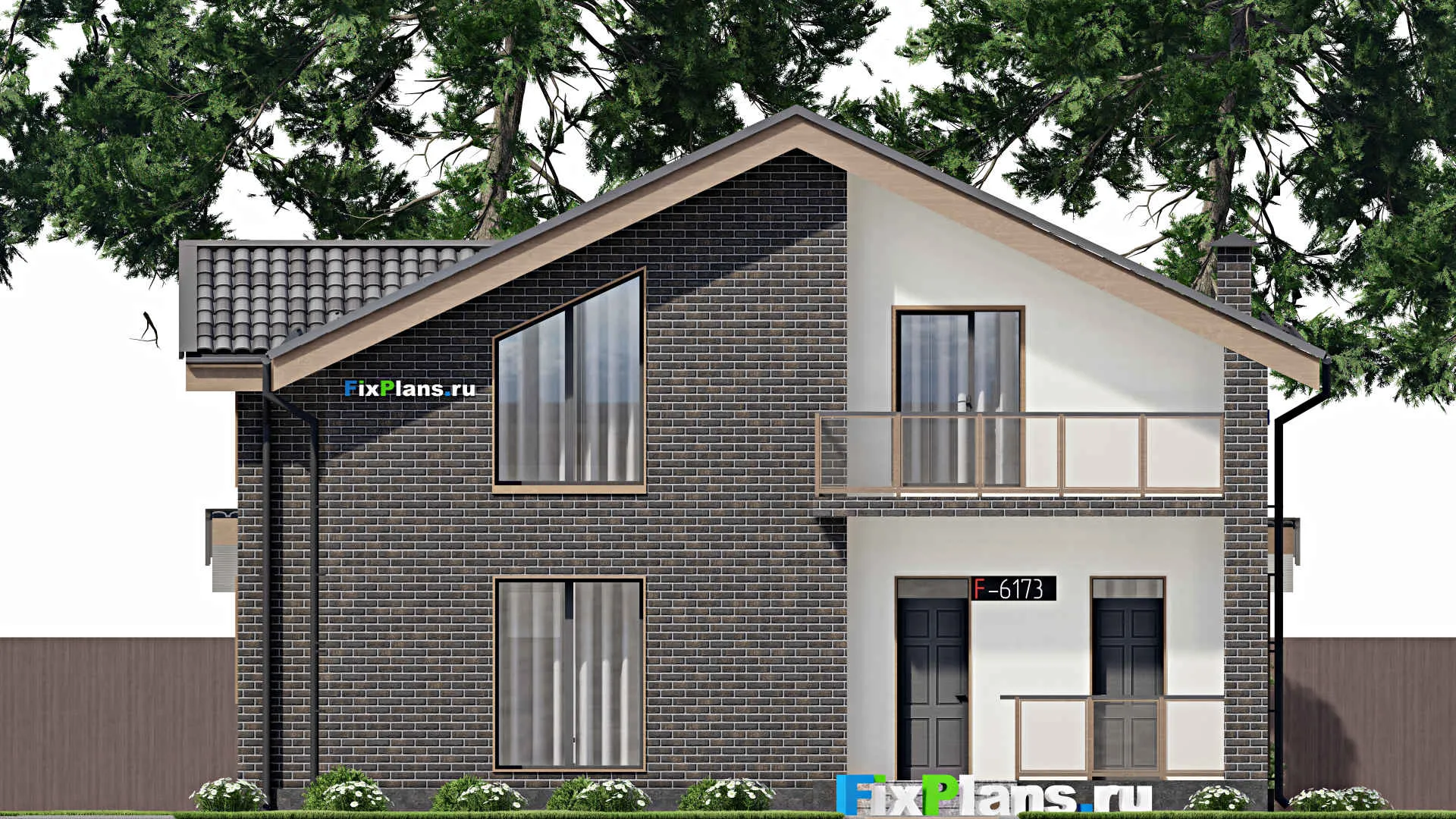 F-6173 - Проект дома с мансардой 10 на 13, площадью 200 м² с террасой, балконом и 4 спальнями