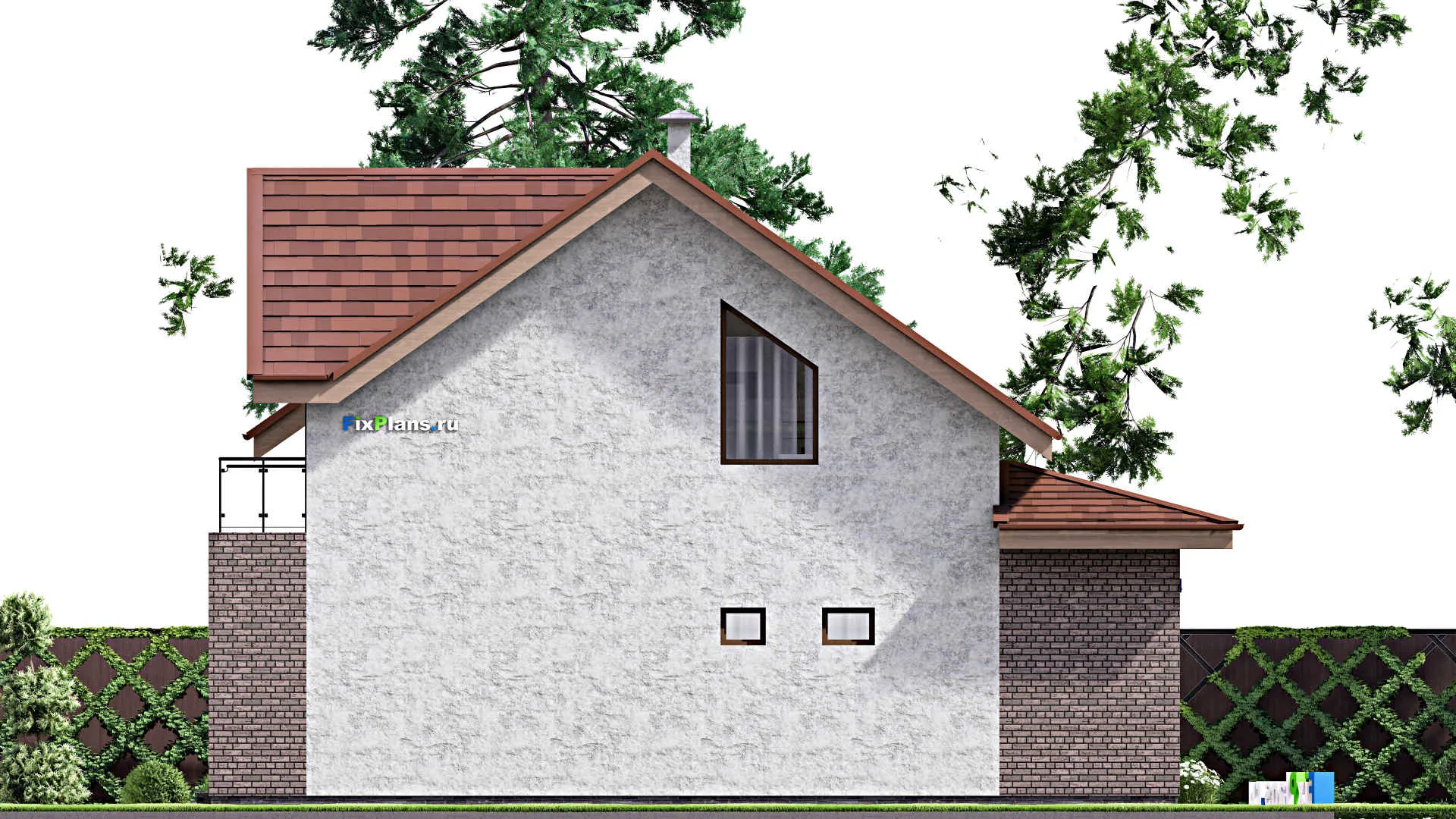 F-13148 - Проект дома с мансардой 13 на 15, площадью 230 м² с балконом, цокольным этажом, баней, гаражом на 1 машину и 2 спальнями