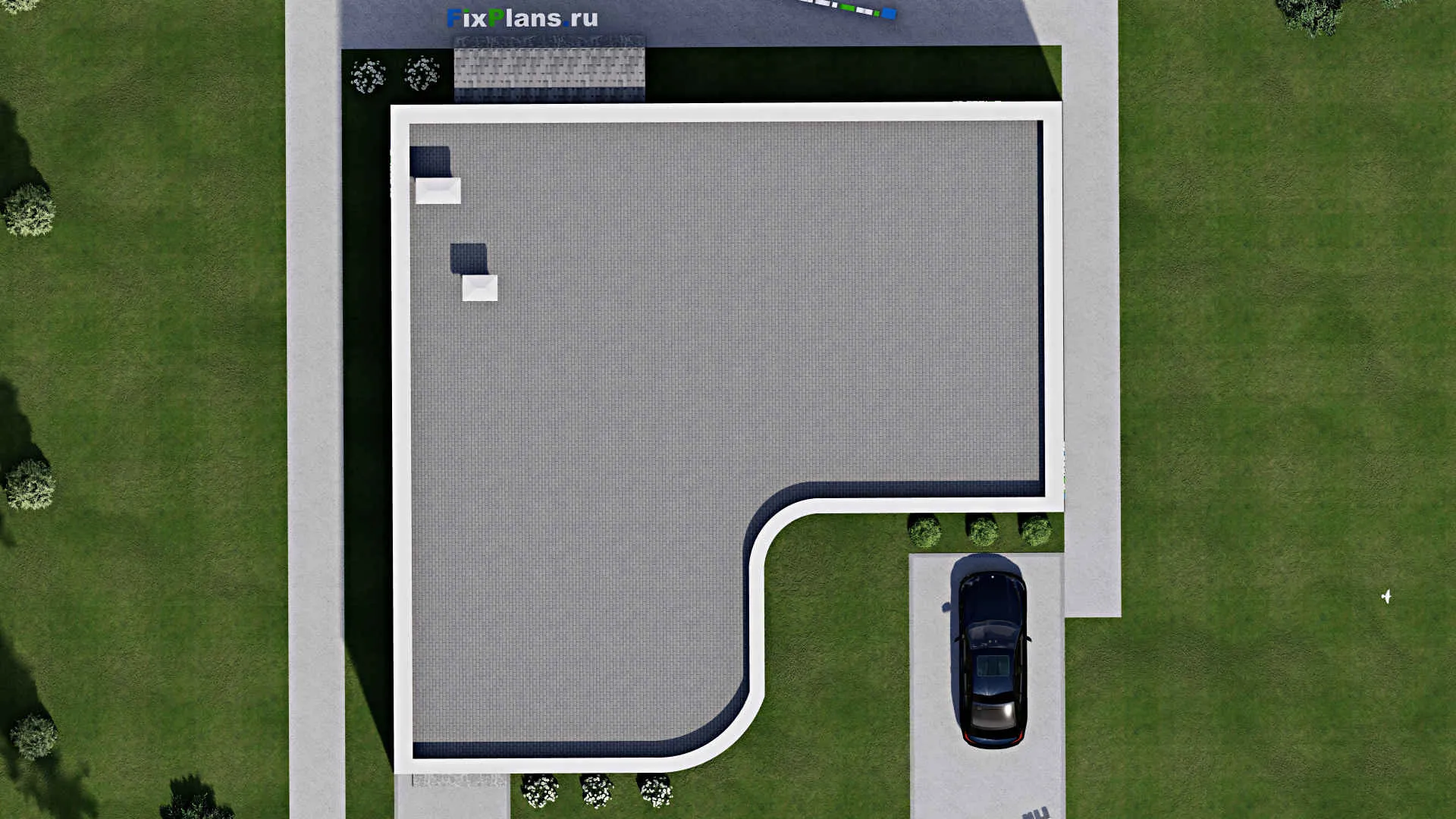 F-7073 - Проект одноэтажного дома 18 на 18, площадью 240 м² с террасой и 3 спальнями