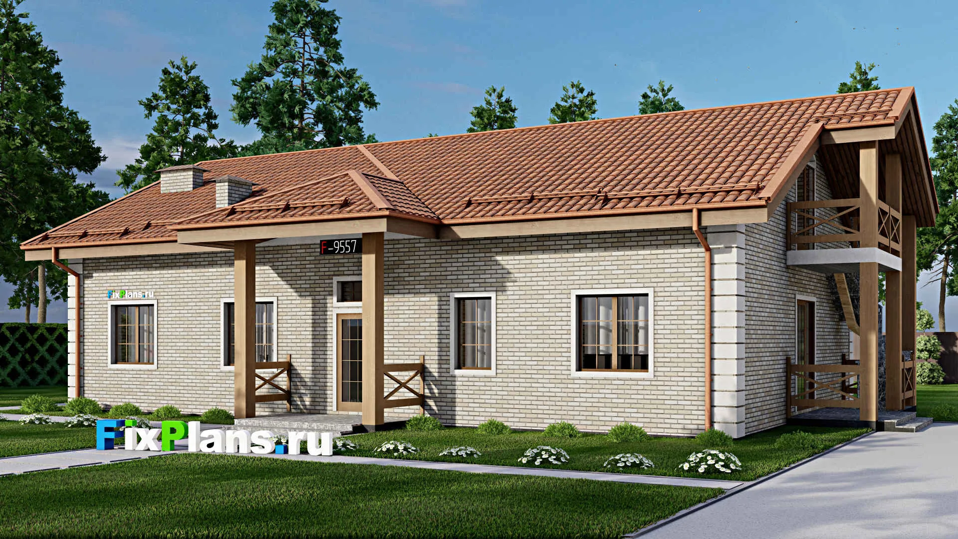 F-9557 - Проект дома с мансардой 16 на 19, площадью 260 м² с террасой и 5 спальнями