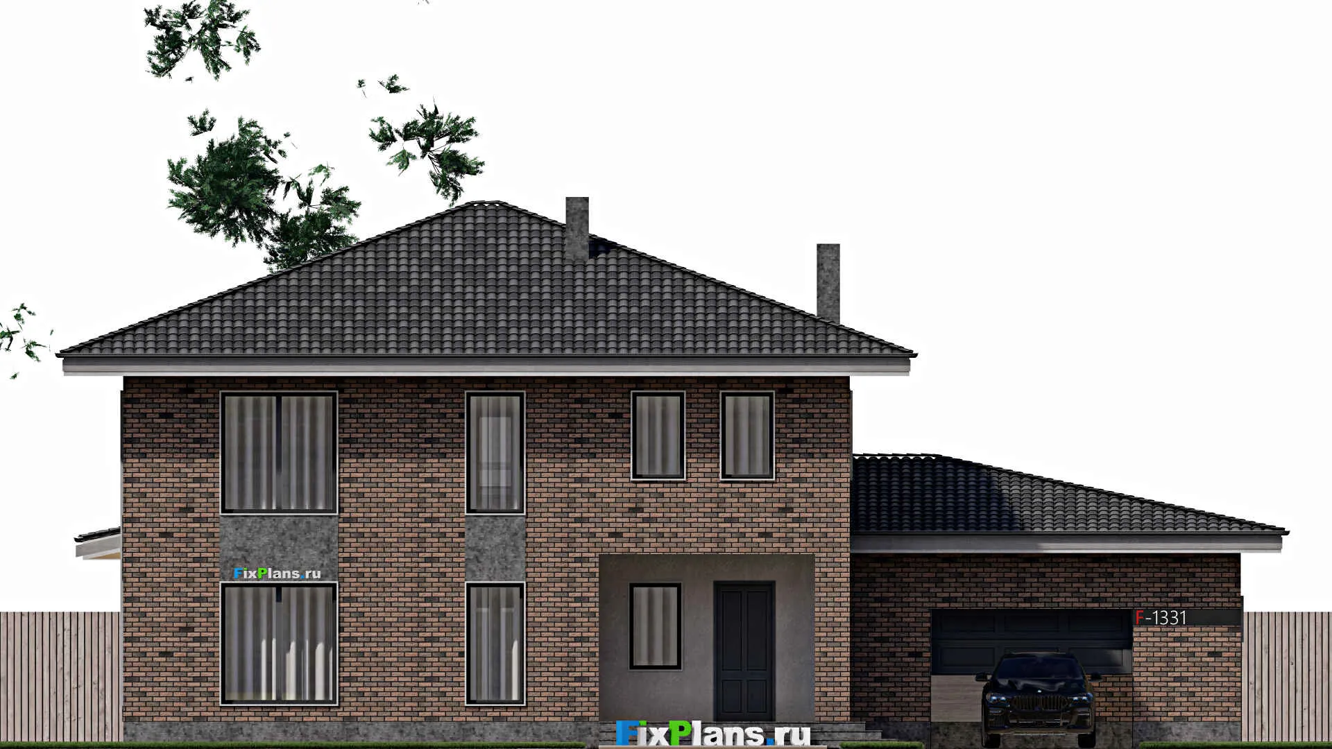 F-1331 - Проект двухэтажного дома 15 на 20, площадью 540 м² с террасой, гаражом на 2 машины и 8 спальнями