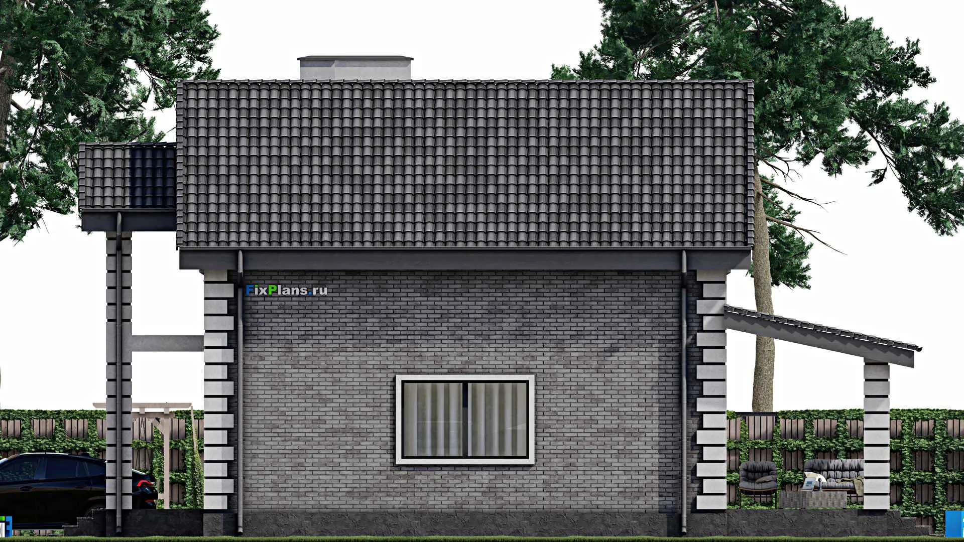 F-1268 - Проект дома с мансардой 10 на 14, площадью 230 м² с террасой, балконом, гаражом на 1 машину и 5 спальнями