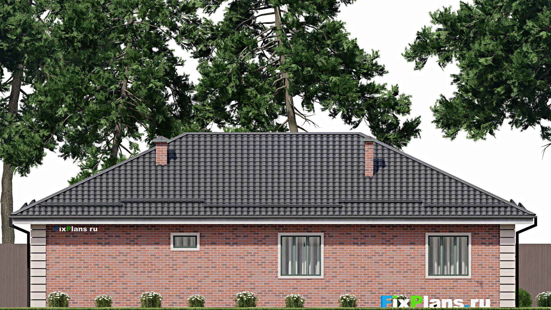 F-5192 - План одноэтажного дома 11 на 18, площадью 150 м² с гаражом на 1 машину и 3 спальнями