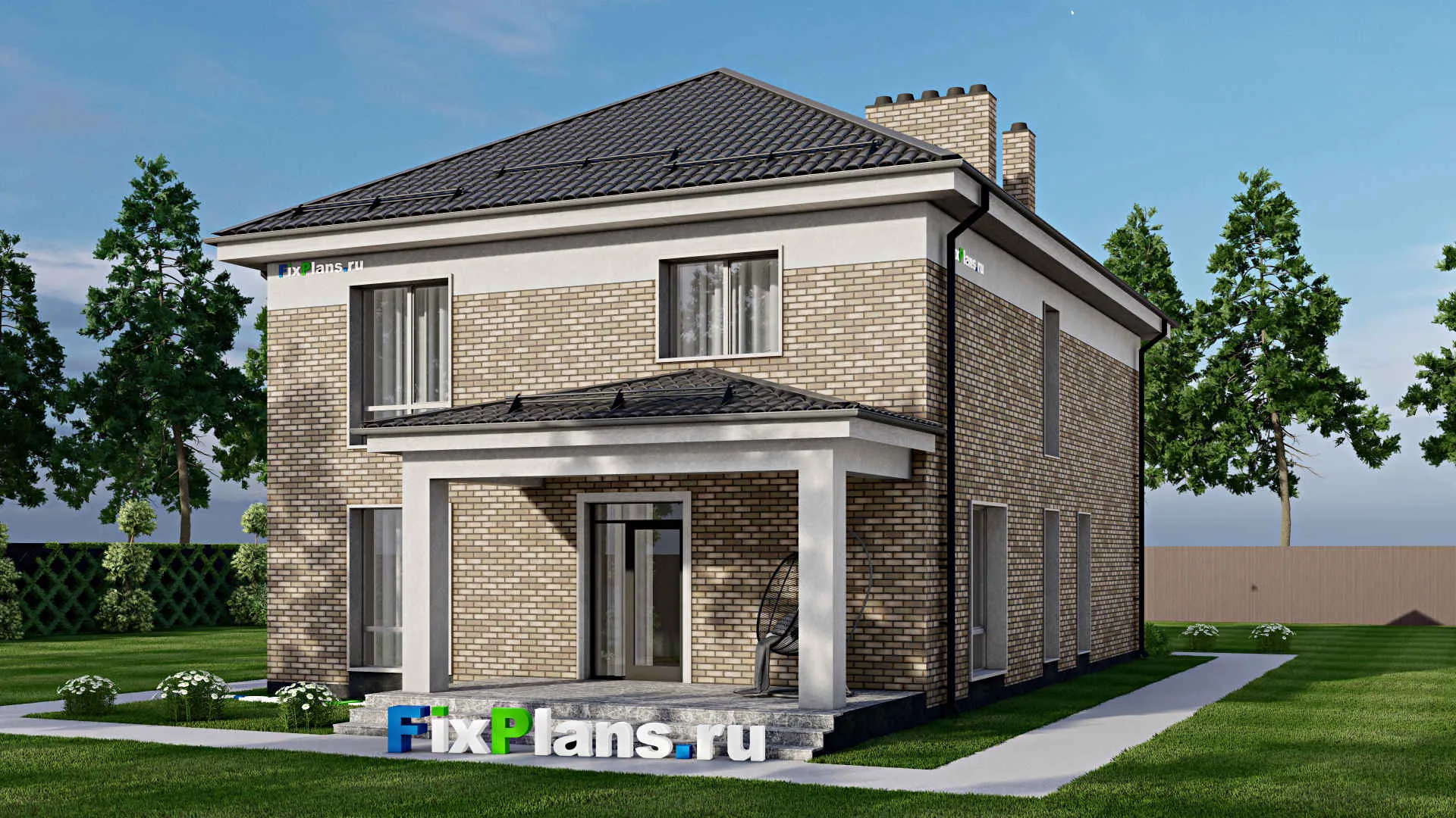 F-2618 - Проект двухэтажного дома 11 на 14, площадью 220 м² с террасой и 4 спальнями