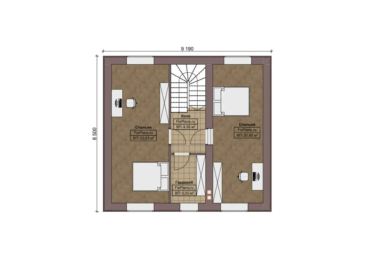 F-5795 - Планы дома с мансардой 11 на 14, площадью 150 м² с гаражом на 1 машину и 3 спальнями