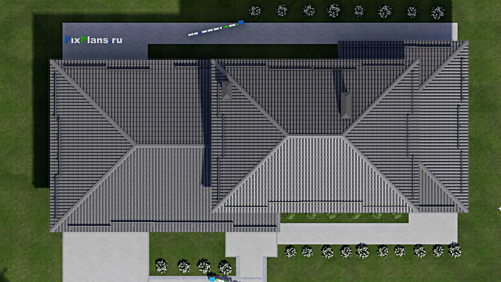 F-10079 - Проект двухэтажного дома 12 на 28, площадью 270 м² с террасой, баней, гаражом на 1 машину и 5 спальнями