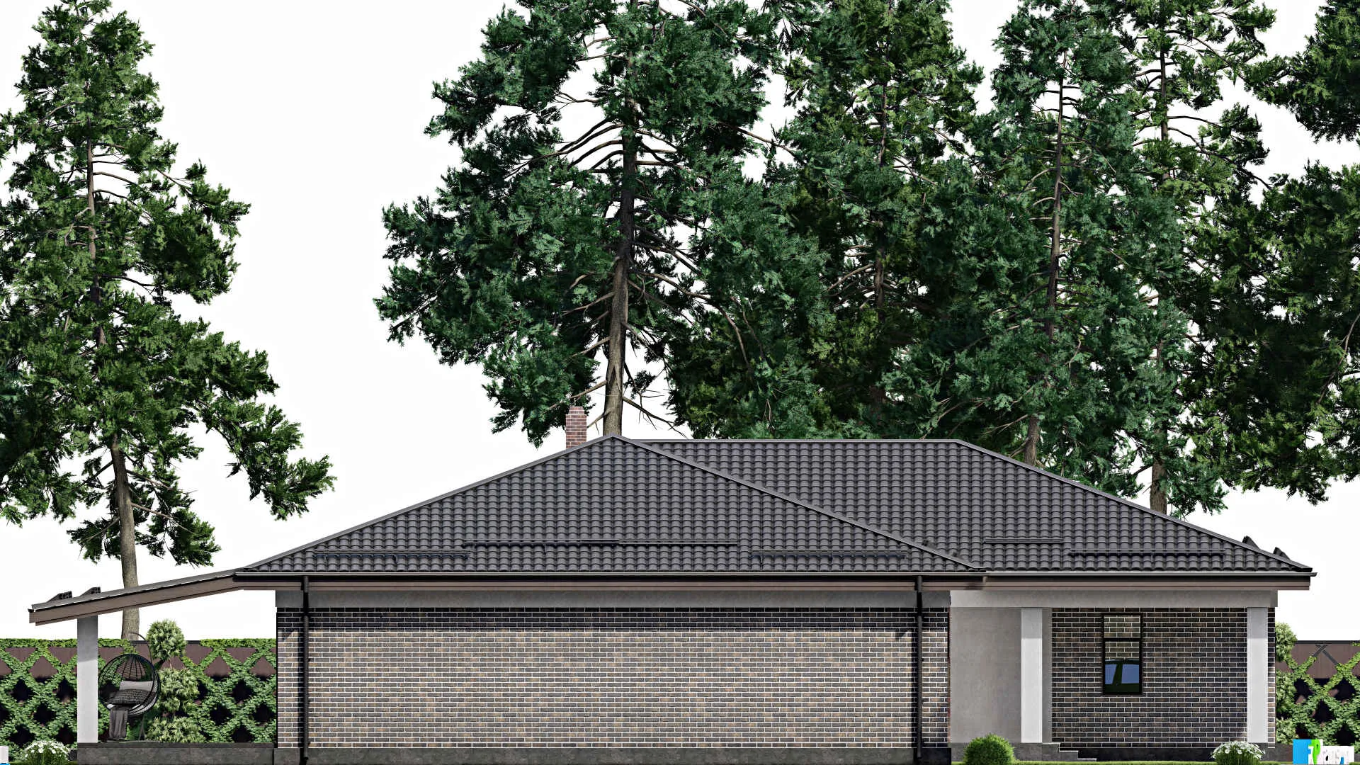 F-4364 - Проект одноэтажного дома 20 на 26, площадью 440 м² с террасой, баней, гаражом на 2 машины и 3 спальнями