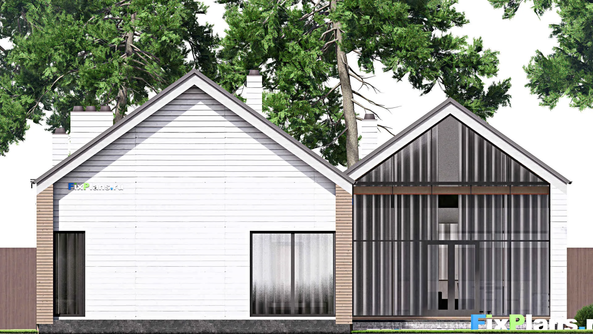 F-16073 - Проект одноэтажного дома 15 на 23, площадью 230 м² с террасой, гаражом на 2 машины и 4 спальнями