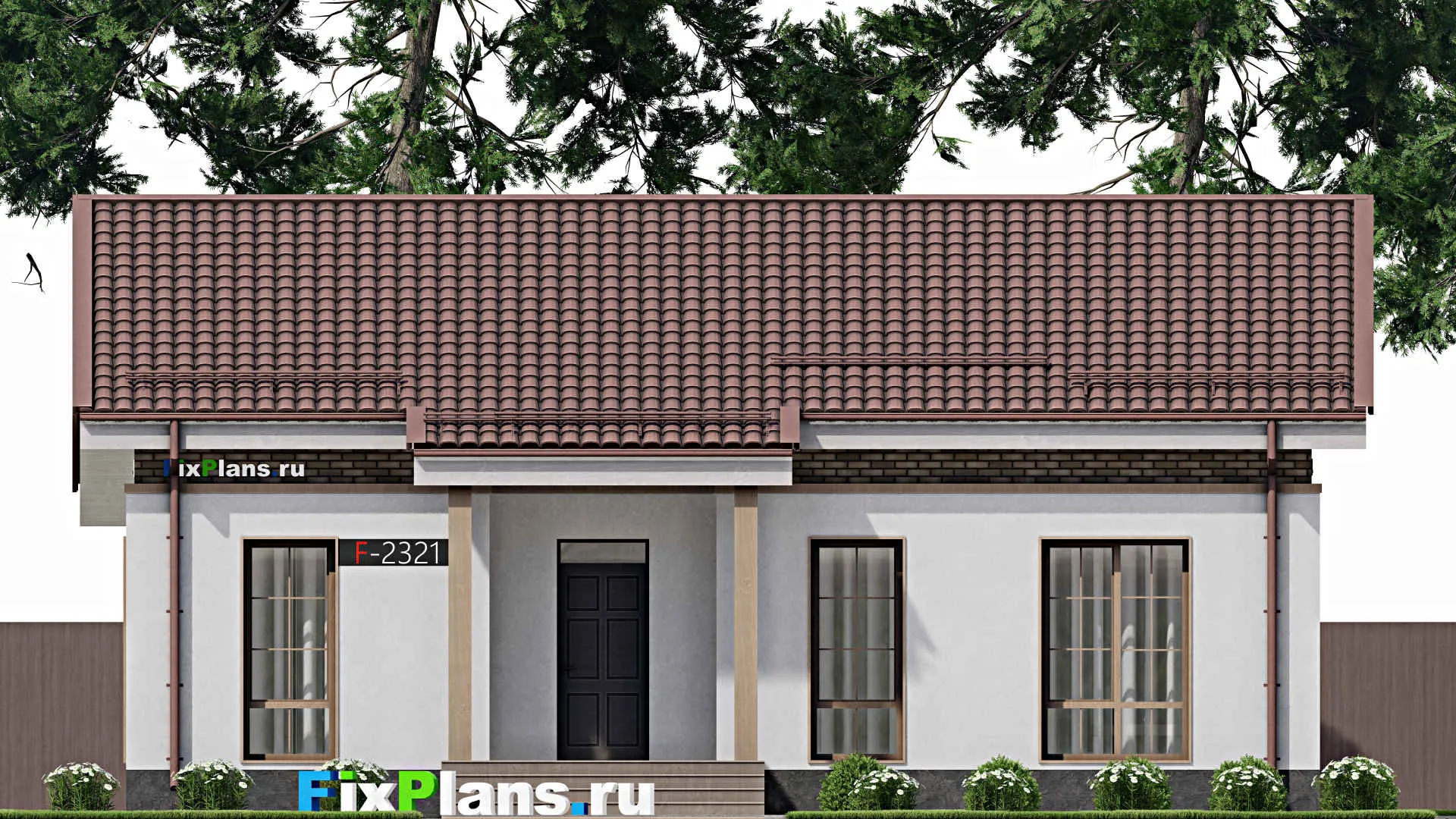 F-2321 - Проект одноэтажного дома 12 на 13, площадью 140 м² с террасой и 3 спальнями