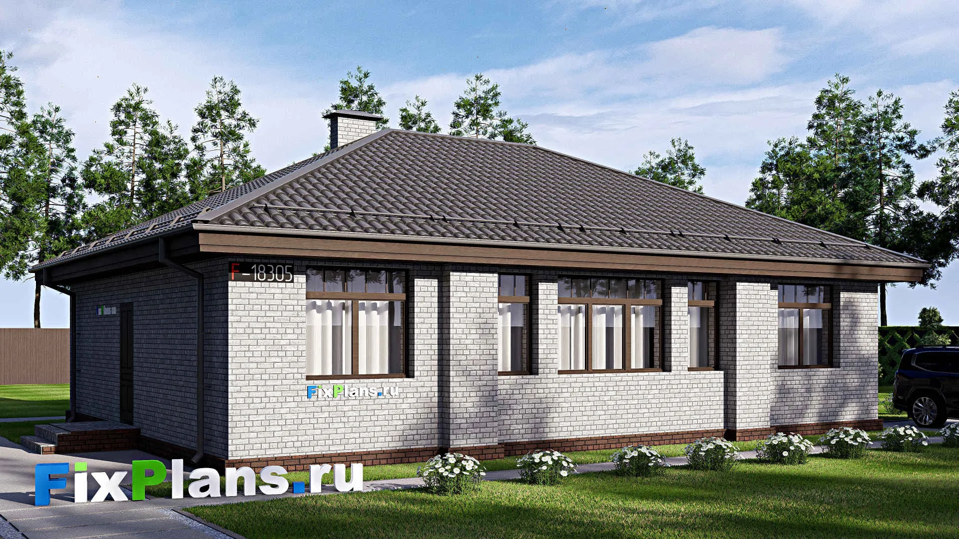 F-18305 - Проект одноэтажного дома 13 на 16, площадью 130 м² с 3 спальнями