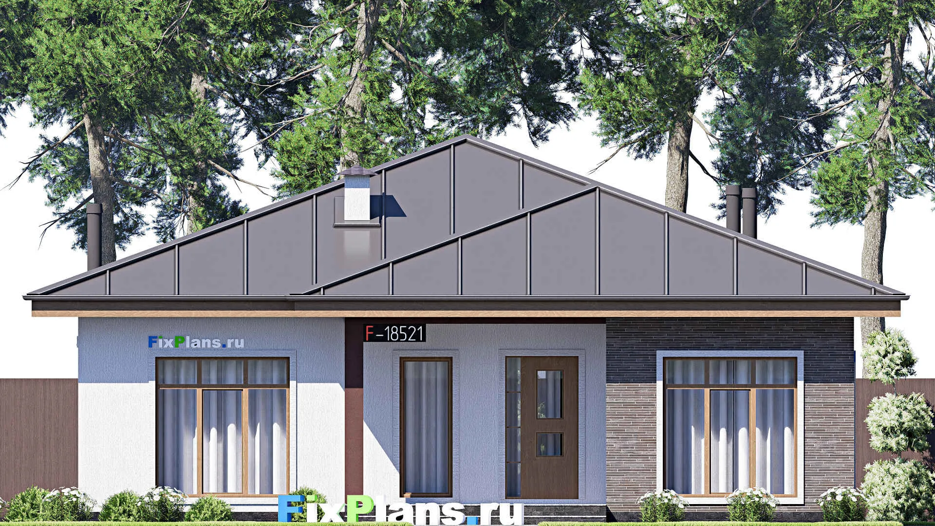 F-18521 - План одноэтажного дома 13 на 17, площадью 160 м² с террасой и 3 спальнями