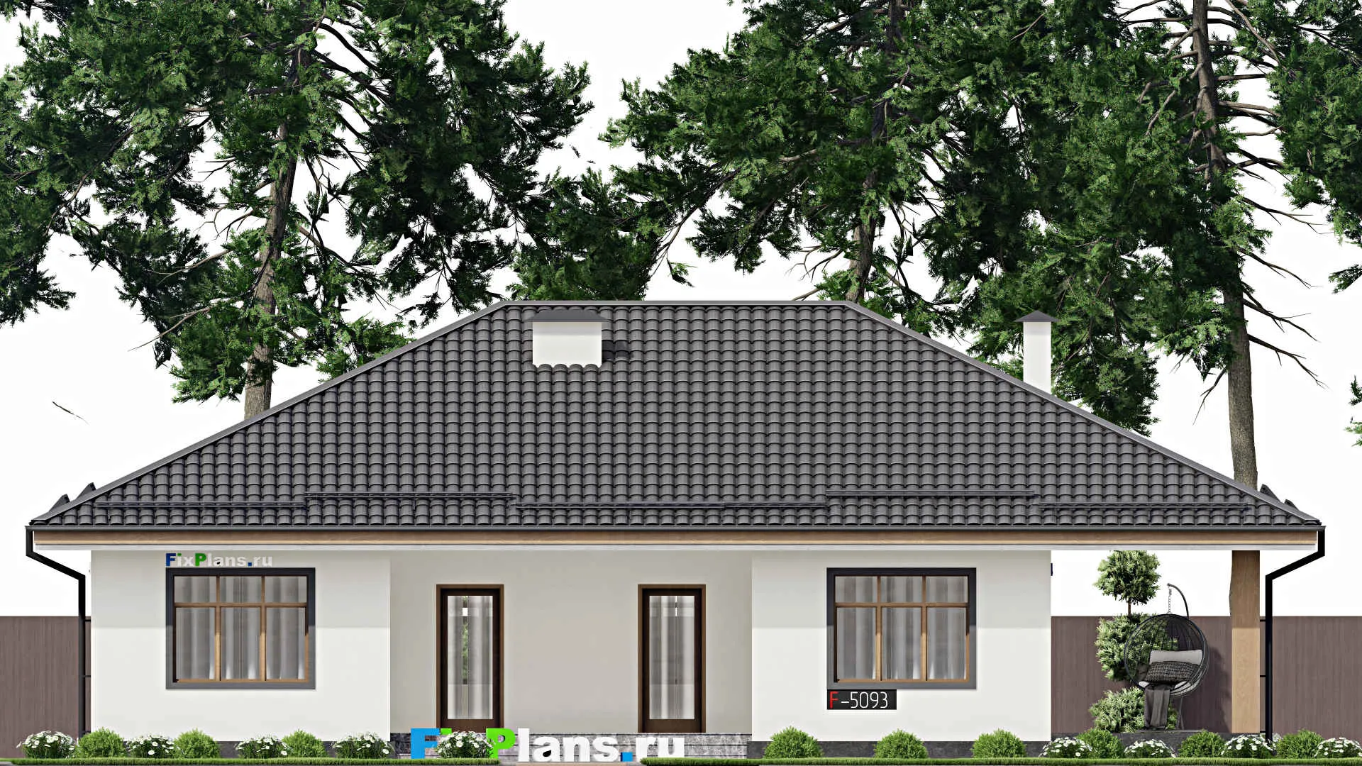 F-5093 - Проект одноэтажного дома 12 на 14, площадью 170 м² с террасой и 3 спальнями