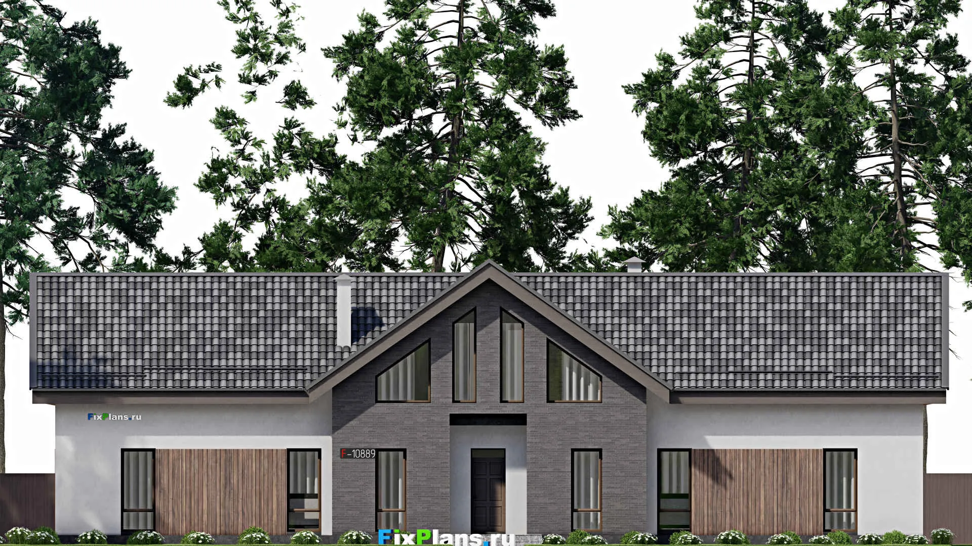 F-10889 - Проект дома с мансардой 16 на 25, площадью 420 м² с террасой и 6 спальнями