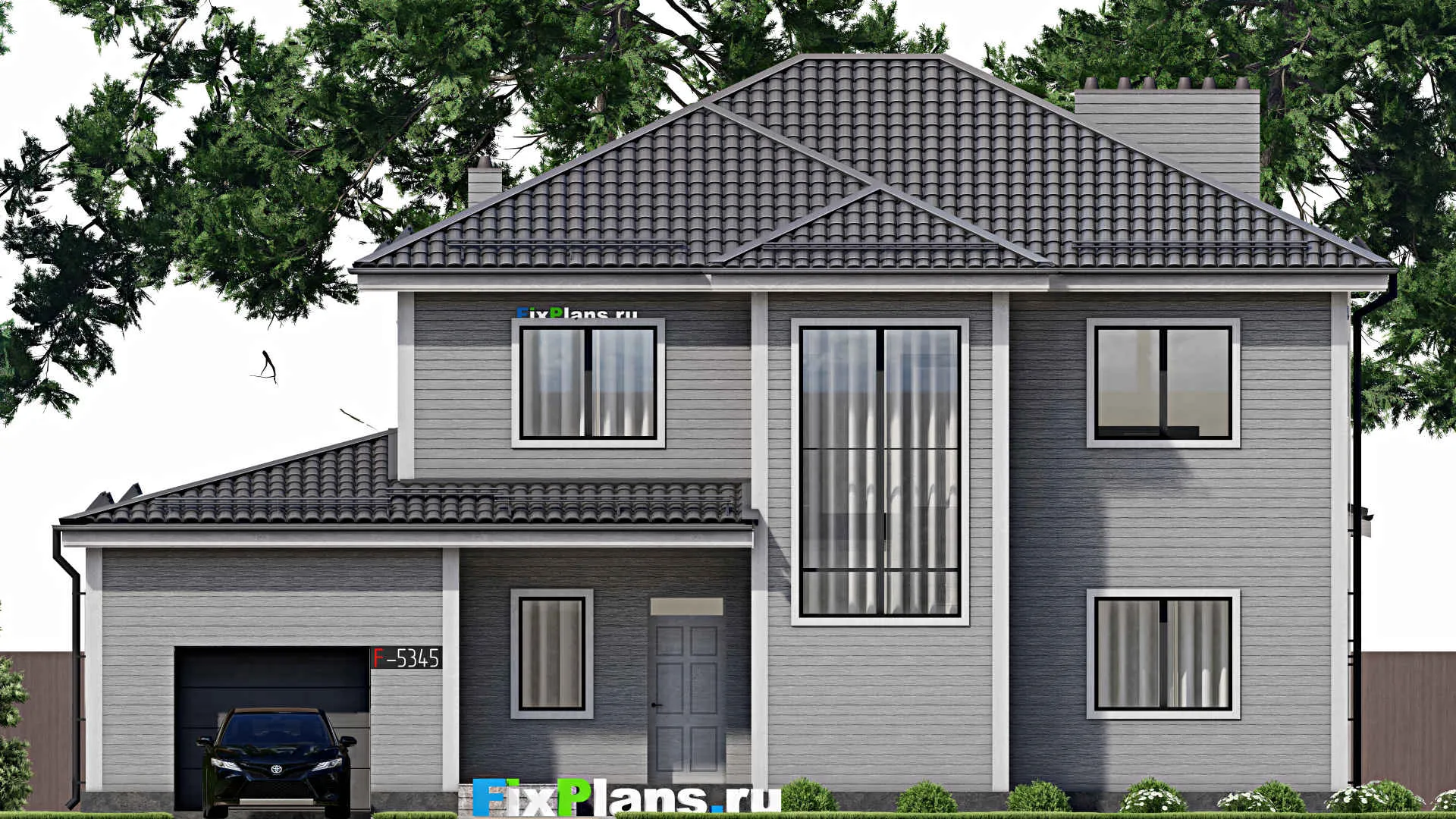 F-5345 - Проект двухэтажного дома 12 на 16, площадью 220 м² с гаражом на 1 машину и 4 спальнями