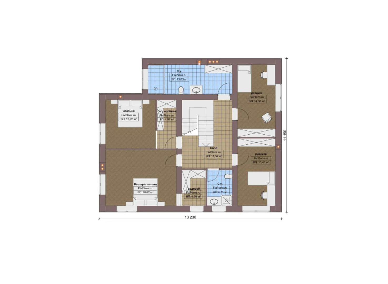 F-19673 - Планы двухэтажного дома 13 на 20, площадью 260 м² с террасой и 3 спальнями