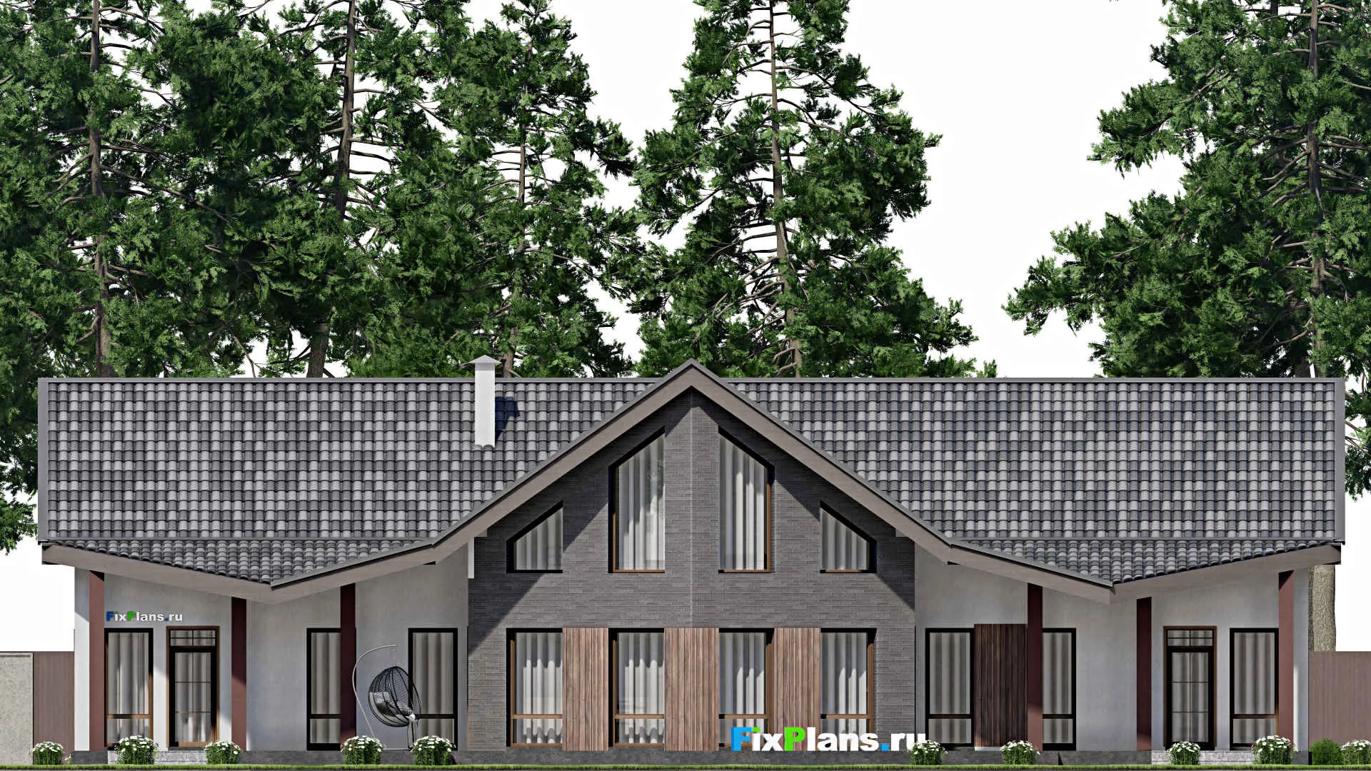 F-10889 - Проект дома с мансардой 16 на 25, площадью 420 м² с террасой и 6 спальнями