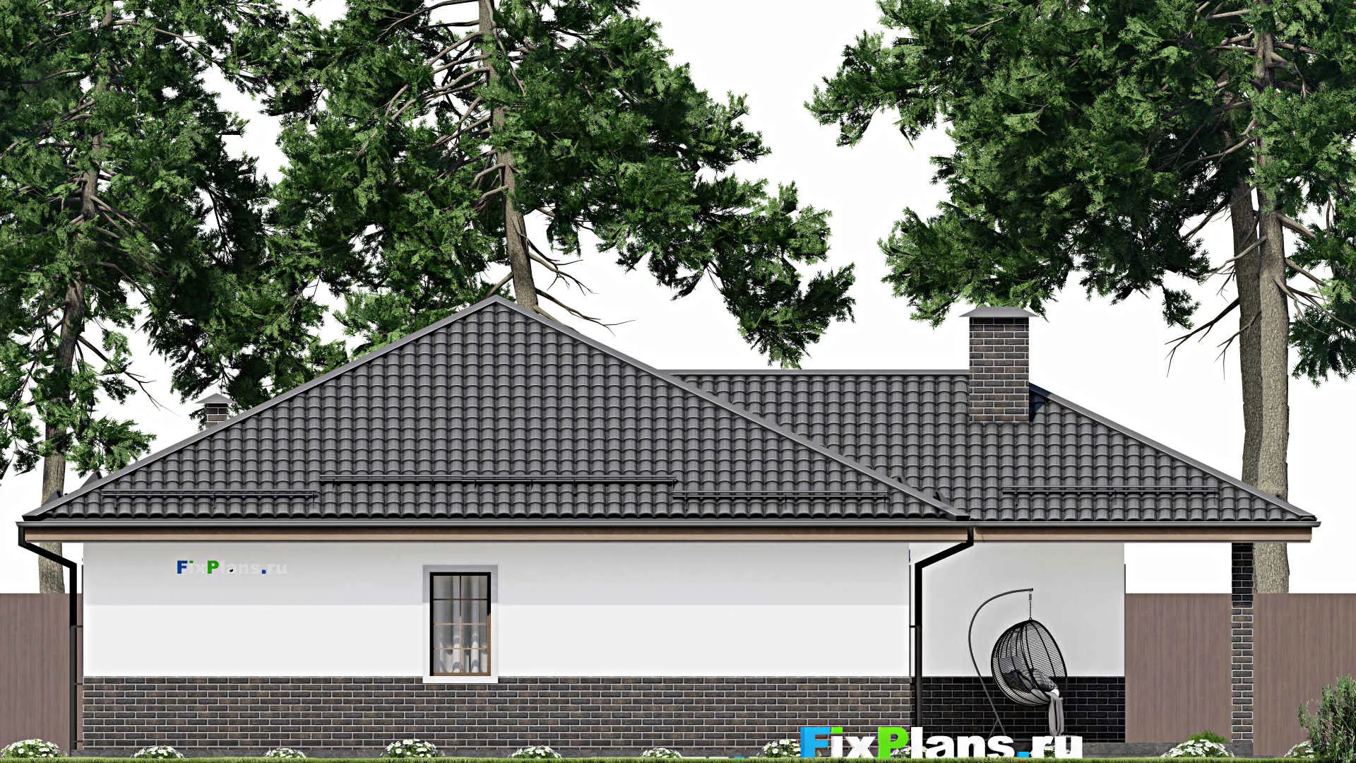 F-4607 - Проект одноэтажного дома 15 на 15, площадью 190 м² с террасой и 4 спальнями