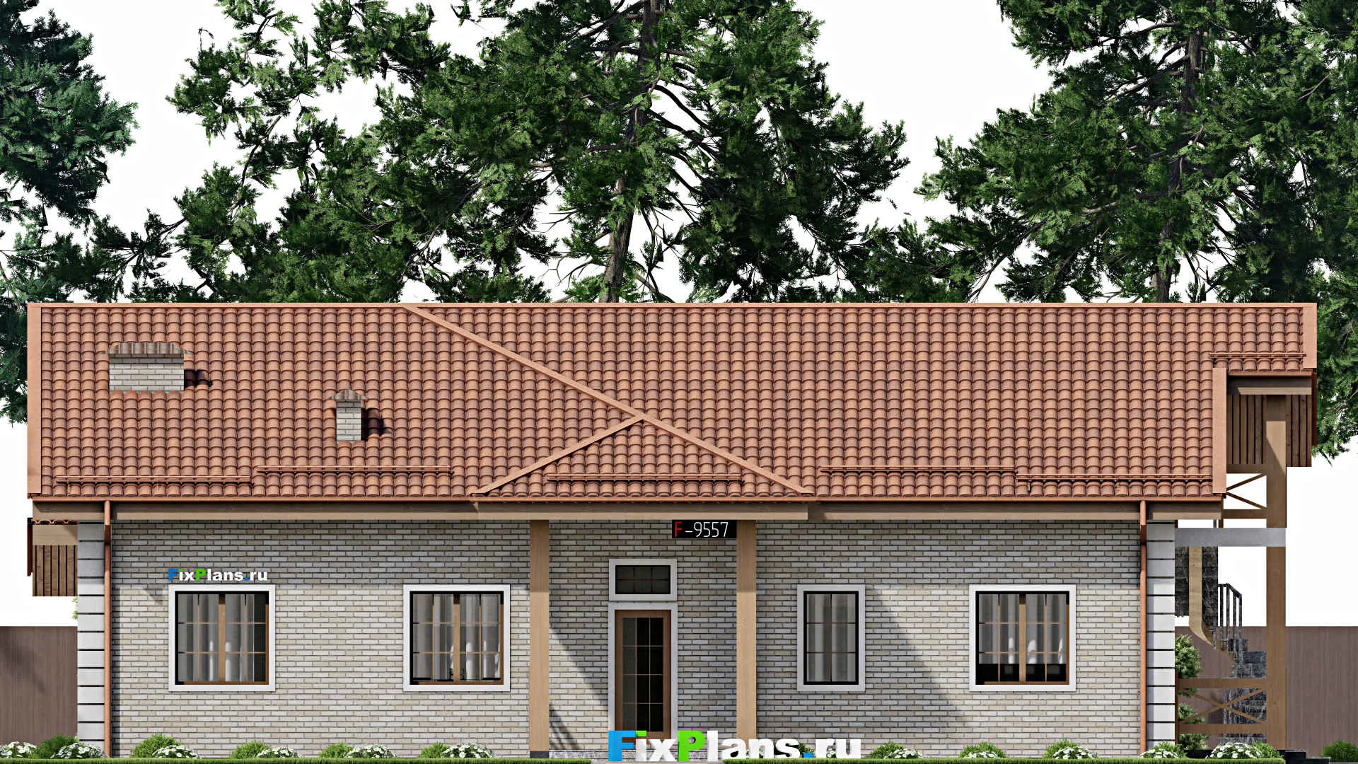 F-9557 - Планы дома с мансардой 16 на 19, площадью 260 м² с террасой и 5 спальнями