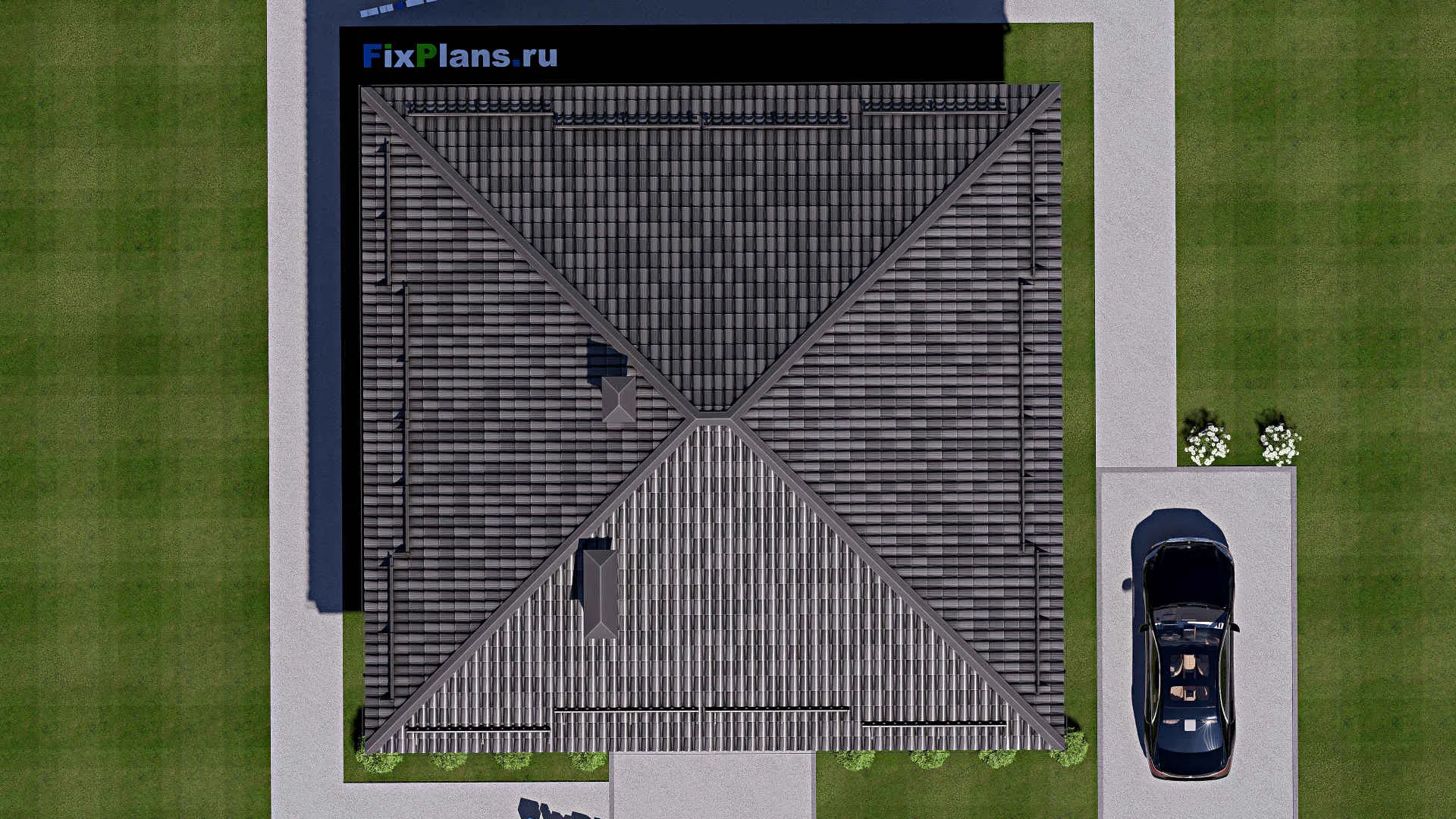 F-14057 - Проект одноэтажного дома 13 на 13, площадью 130 м² с 4 спальнями